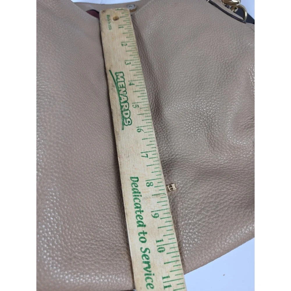 Coach Hallie Pebbled Leather Shoulder Bag Taupe Beige A2080-80268 READ